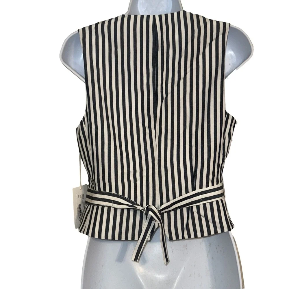FIFTEEN TWENTY Black and White Striped‎ Button Front Tie Back Vest NWT Size XS